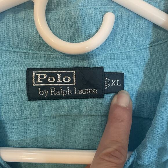 Polo Ralph Lauren Men’s XL Linen Blend Short Sleeve Button Down Shirt Aqua Blue - Picture 2 of 7